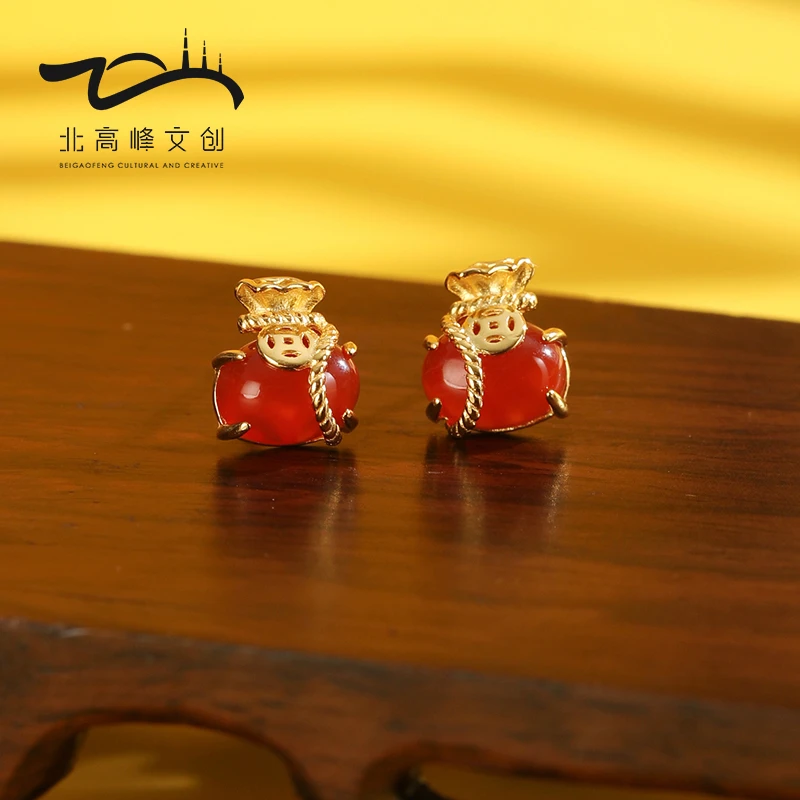 【代代有钱】S925银红玛瑙钱袋子耳钉