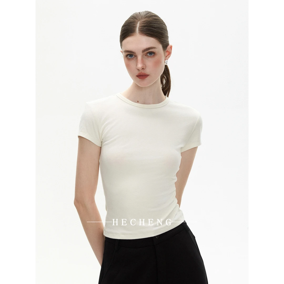 【禾呈】夏季修身百搭吸汗短袖极简风T恤纯色圆领套头上衣女 10246