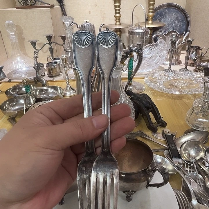 金***兔贵金属欧洲中古老物件叉子