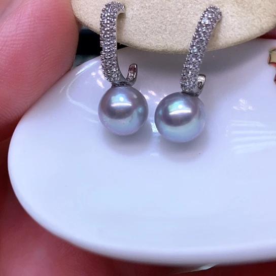 银S925镶嵌淡水珍珠耳饰