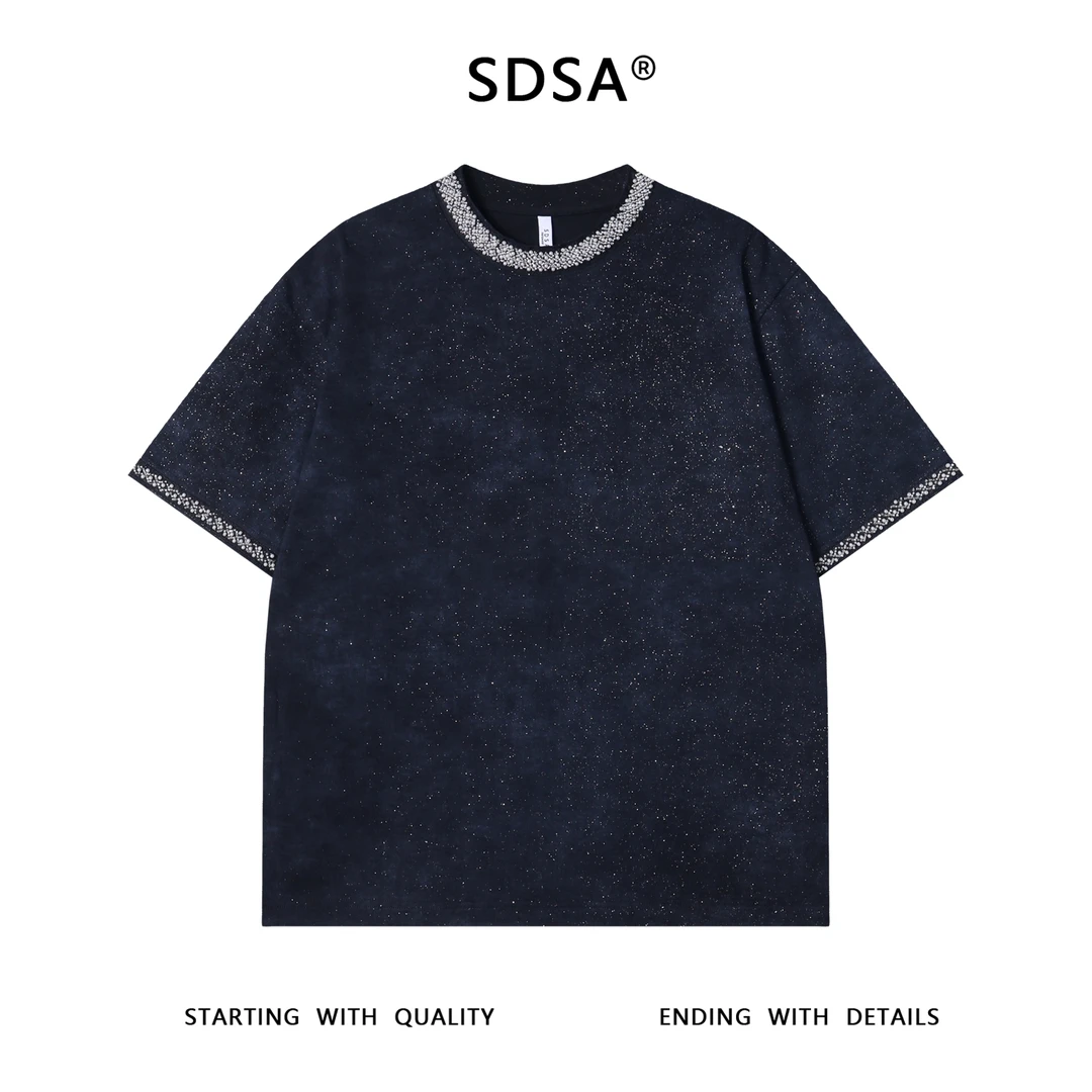 夏季高级感新款男士满天星立体珠子设计短袖T恤百搭宽松潮流上衣