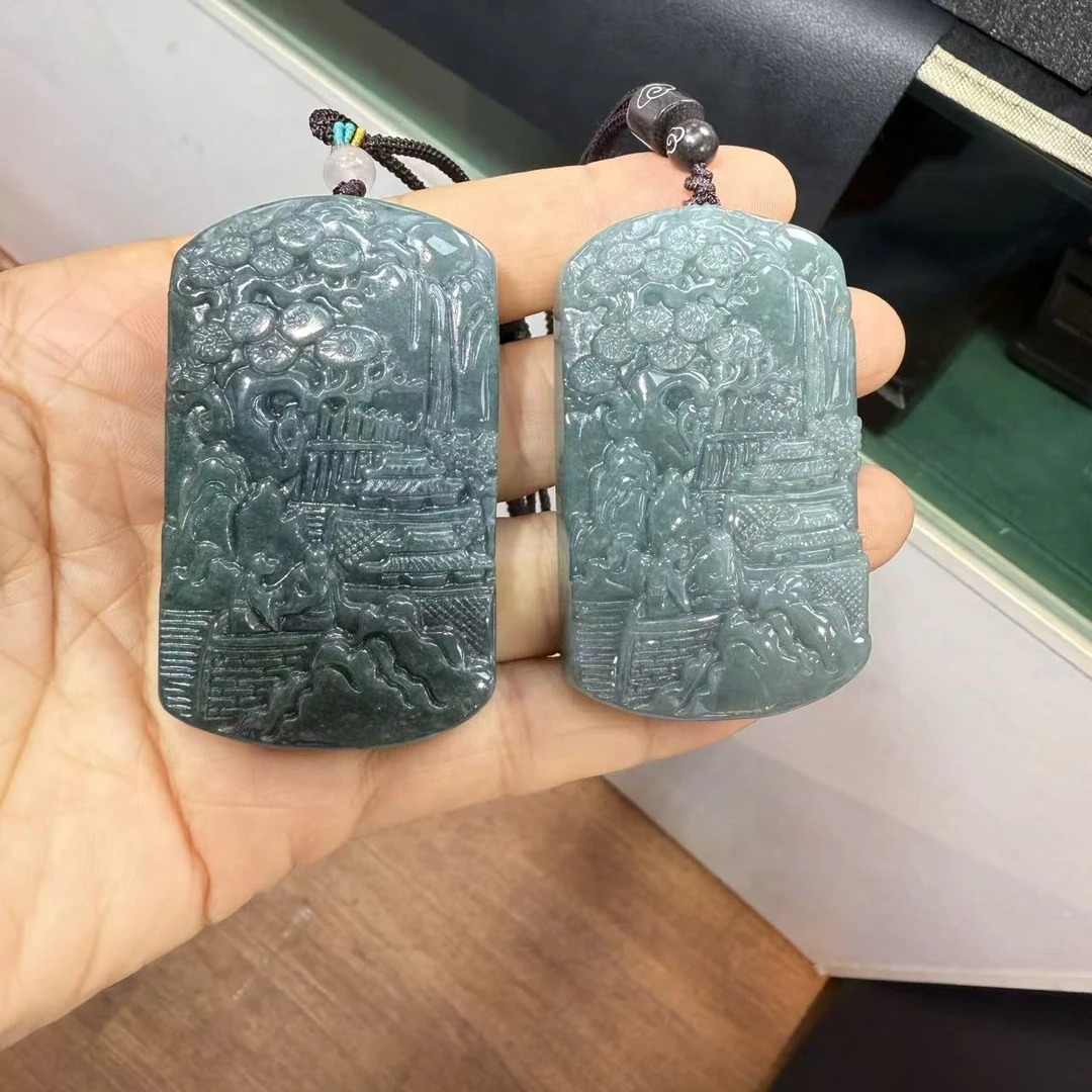 天然A货翡翠山水牌吊坠-c041-多样性发一