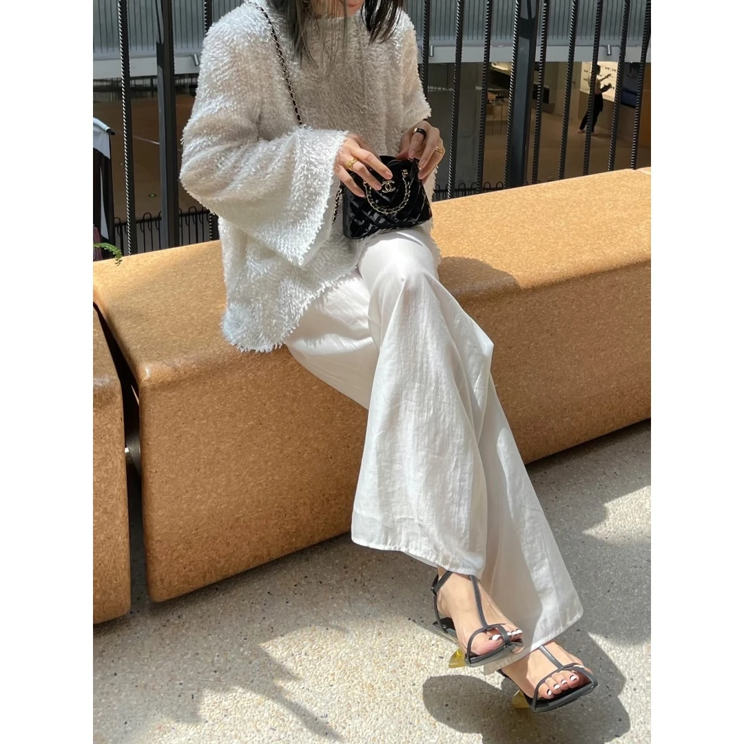 TOFOD 高级仙 拉毛丝丝 宽松飘逸圆领白色长袖衬衫上衣女衣DY352