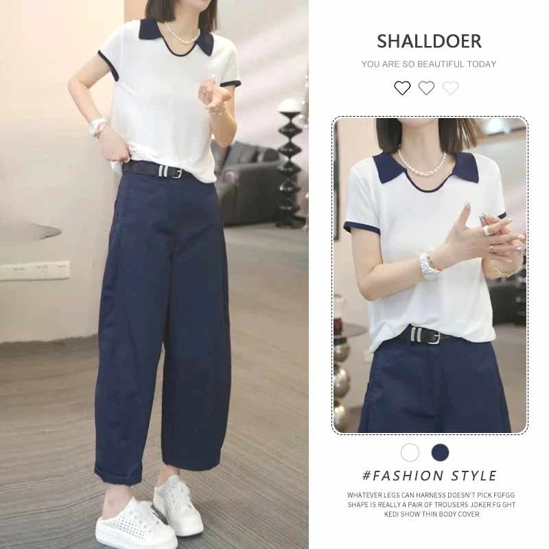 小个子翻领短袖体恤九分裤两件套2026夏季新款千金清冷感贵系衣服