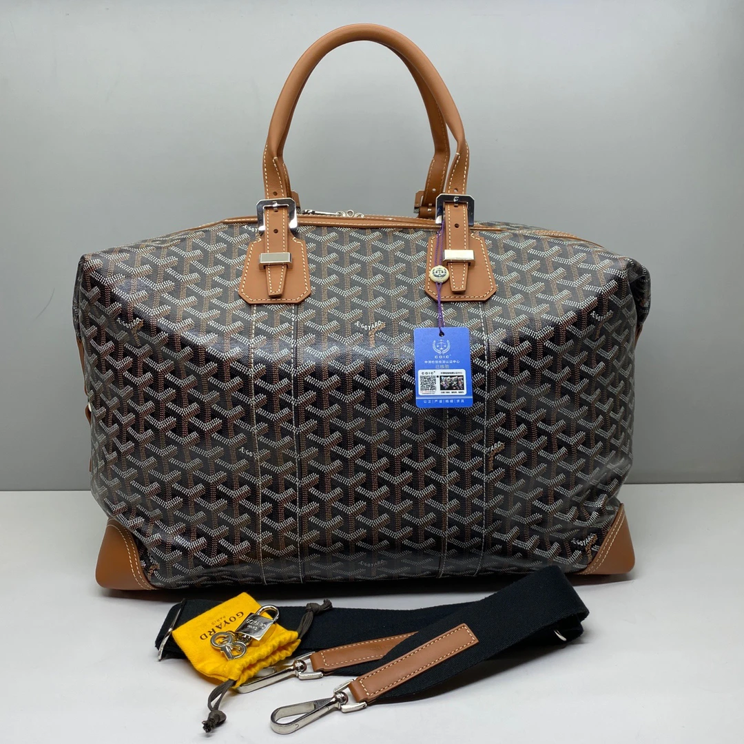 99新 Goyard 98新Goyard戈雅4081棕色帆布拼皮旅行袋
