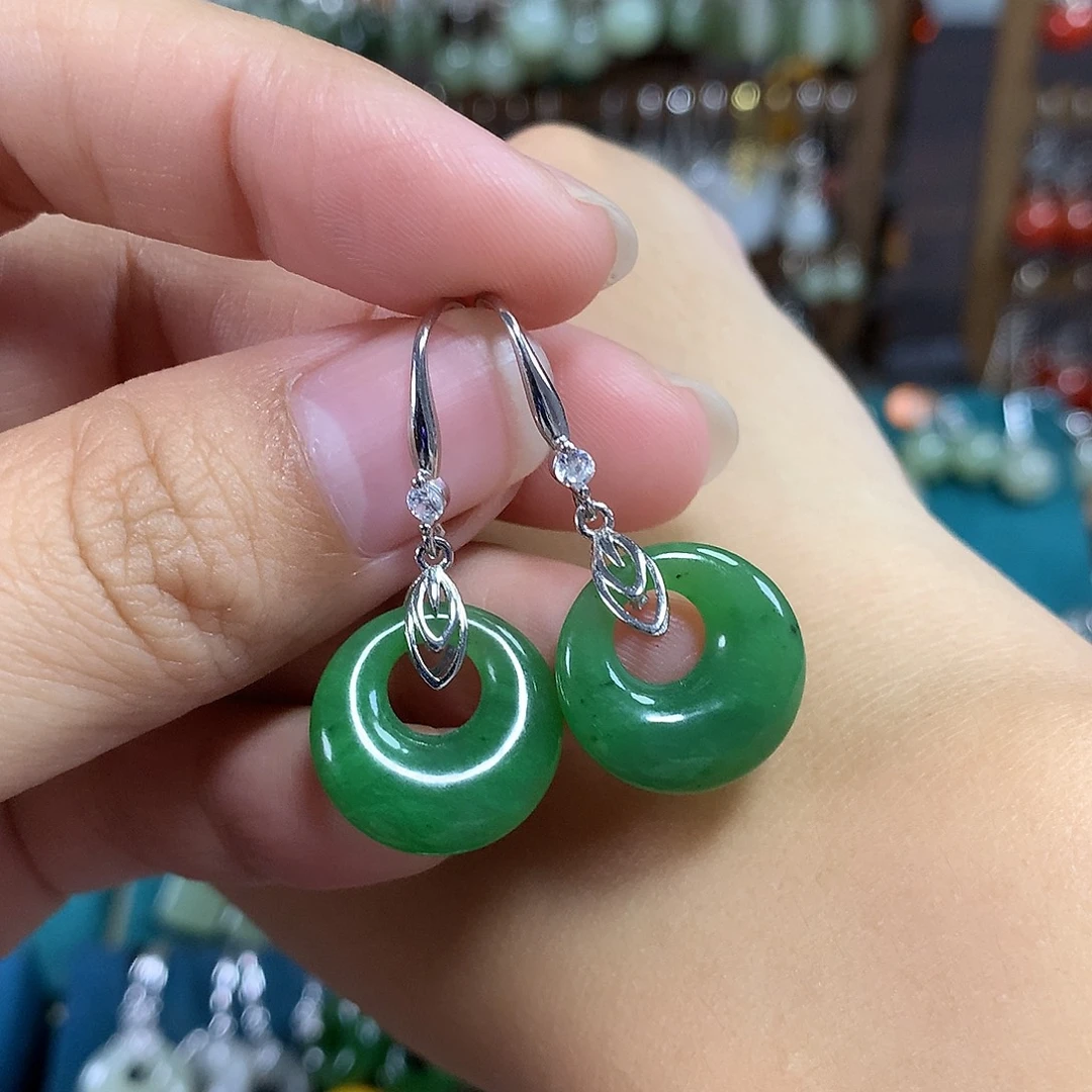 和田玉银S925镶嵌耳饰卡16左右