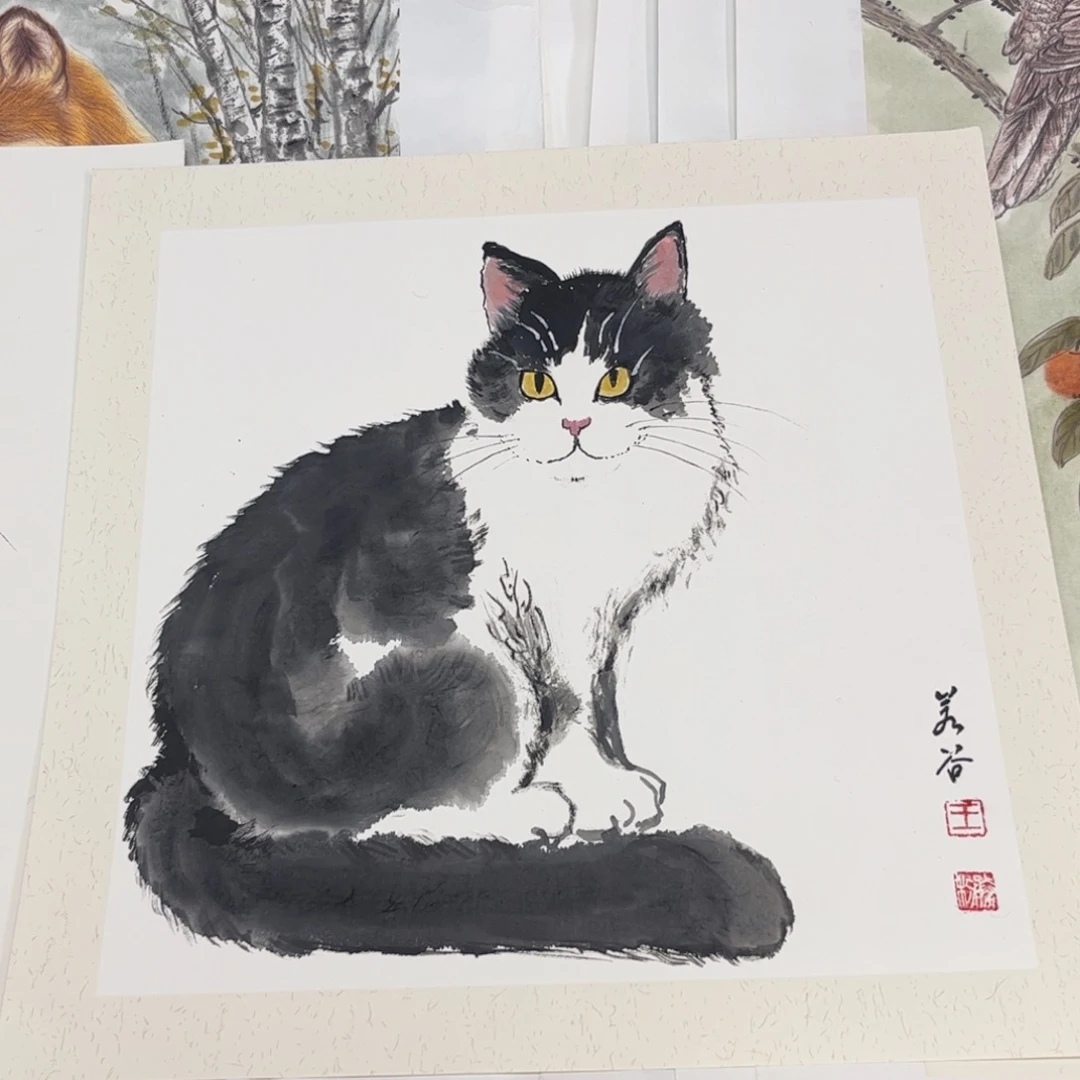 华***展国画硬卡猫咪作品