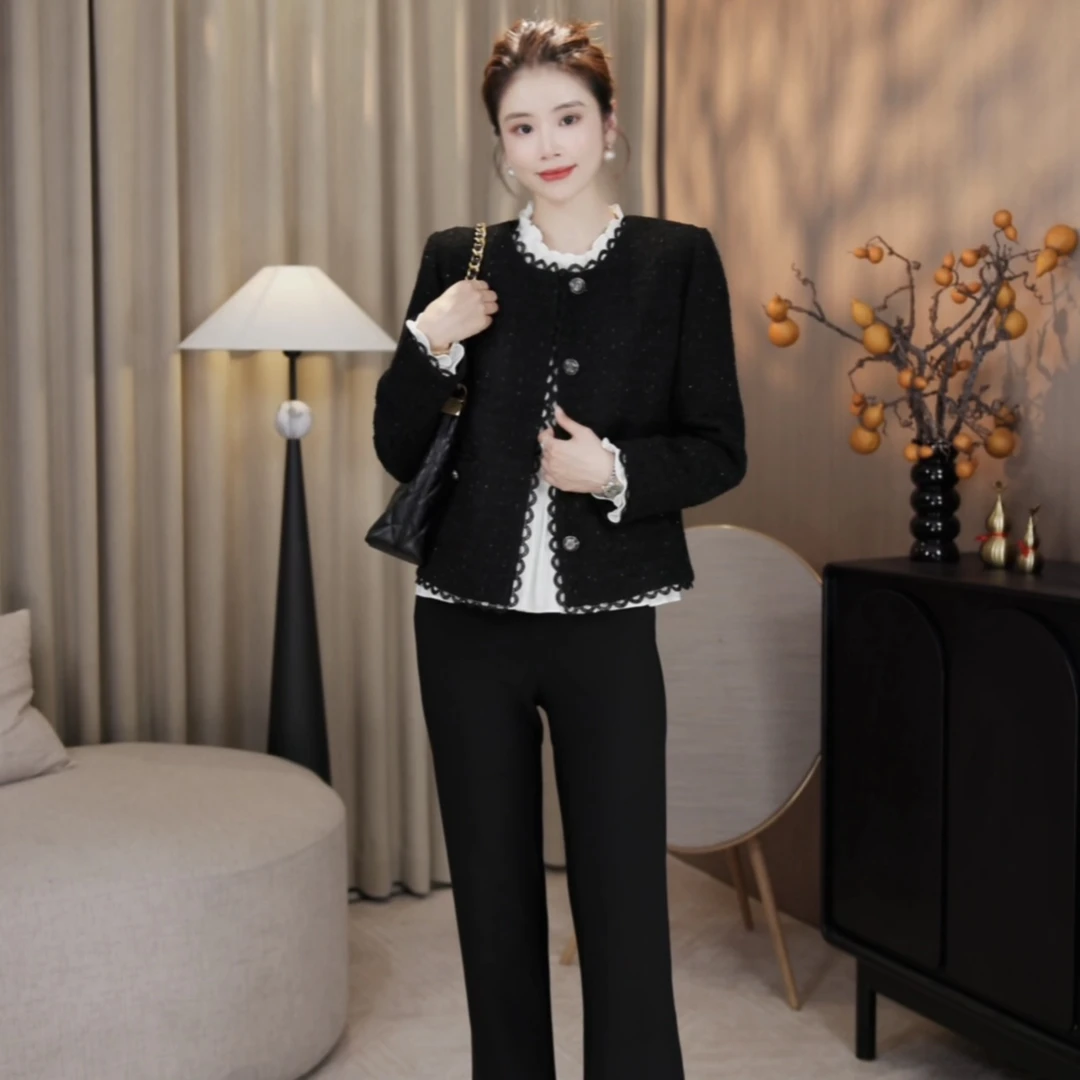 LMENY“黑闪小香”羊毛织金！黑闪花边羊毛小香风外套25CW026