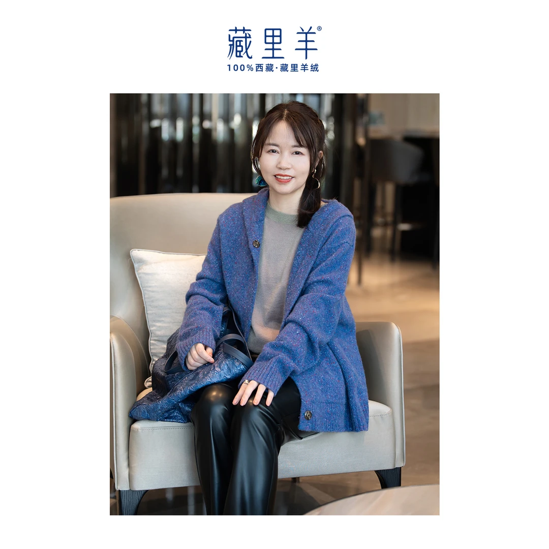 藏里羊【油画手工羊绒衫】明星定制连帽山羊绒开衫上衣M1146