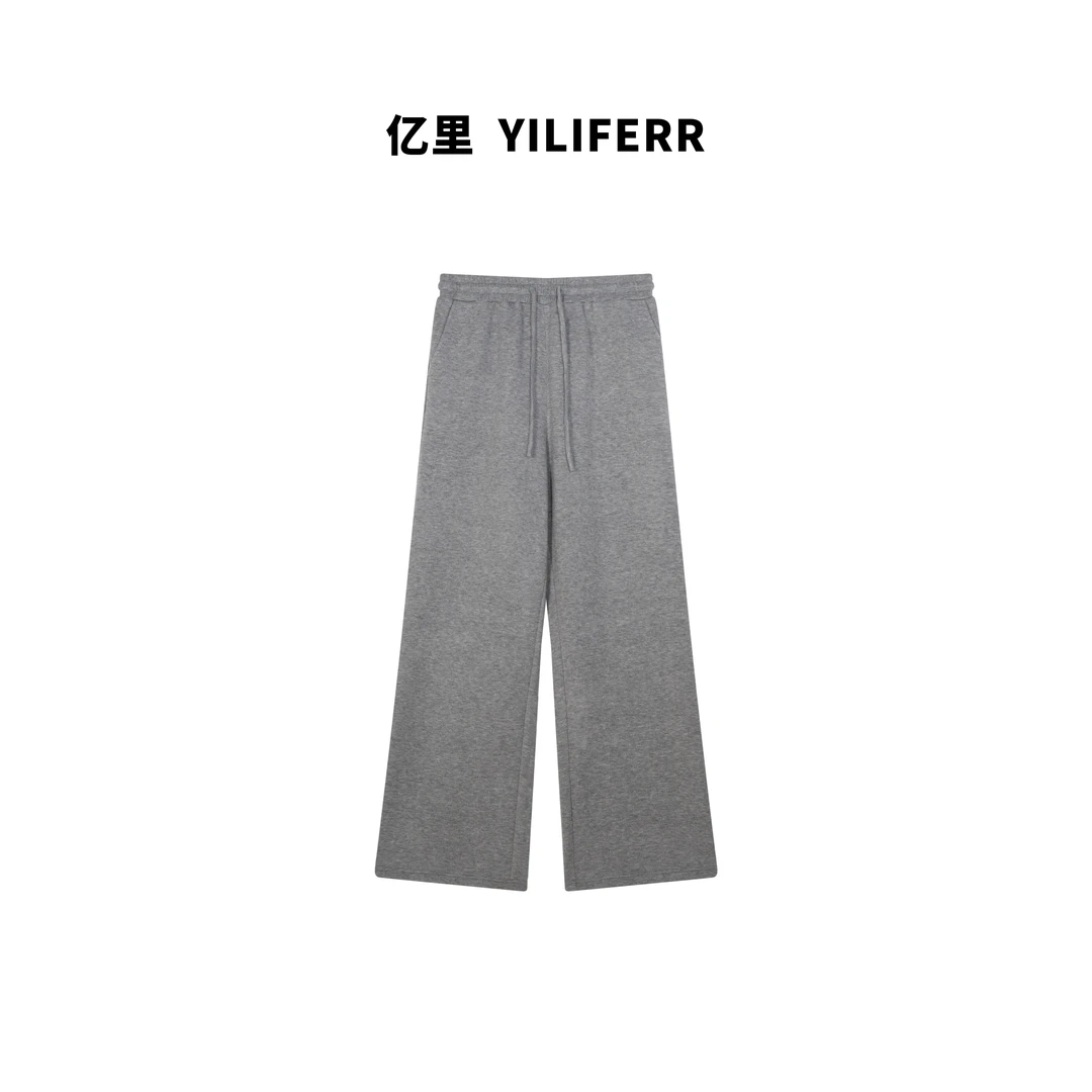 【YILI大码品牌】加绒慵懒风百搭显瘦阔腿松紧抽绳休闲裤Y0443