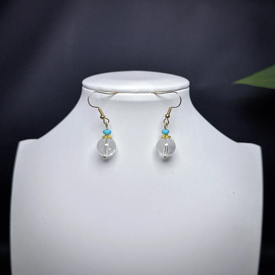 【金灿灿】白水晶白阿塞绿松耳钩原创设计款百搭A128 多样性发一