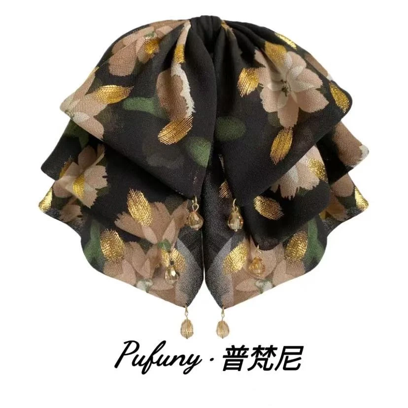 金色黎明法式复古碎花蝴蝶结马尾夹女后脑勺半扎发盘发鲨鱼夹气质