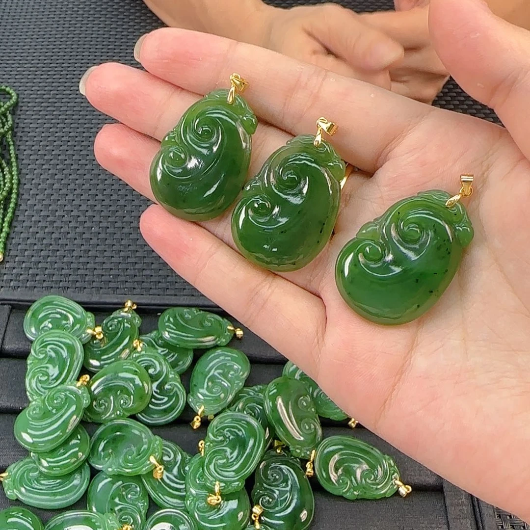 和田玉银S925镶嵌手链碧玉玉如意吊坠 发其一