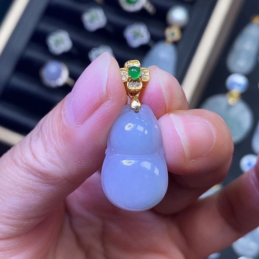 翡翠银S925镀金镶嵌吊坠(不含链)葫芦
