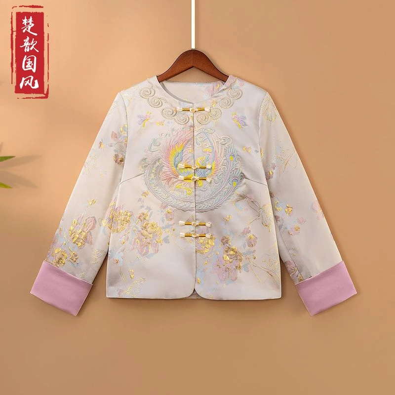 【胭凤】2025新款春季新中式上衣宽松复古国风绣花圆领女装气质外套