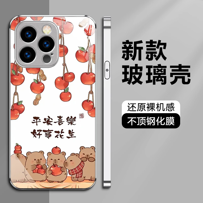 好事花生适用苹果17/华为/小米/OPPO/vivo金属漆玻璃挂绳手机壳