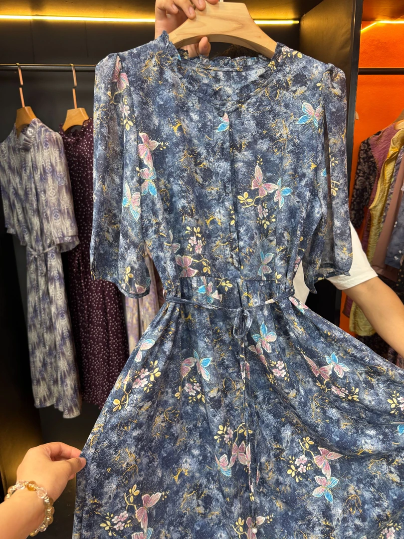 【时装高定款】晴空蓝气质修身时尚休闲夏季高端大码妈妈装连衣裙