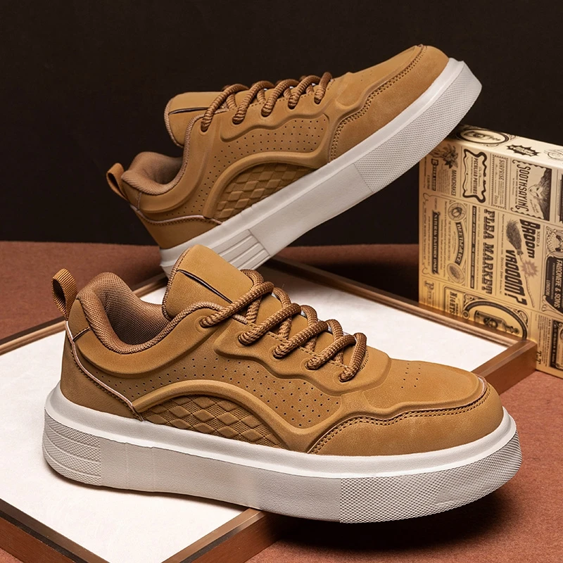 2025新款夏季棕色板鞋男休闲百搭运动潮牌美式复古内增高厚底潮鞋