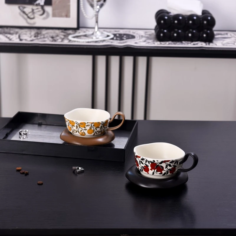 法式复古花朵陶瓷咖啡杯碟小众精致中古风咖啡杯家用下午茶杯套装