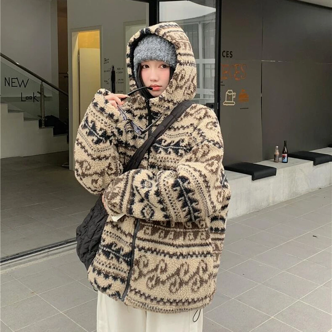 费尔岛羊羔毛皮毛一体毛毛外套女新款摇粒绒2025氛围感冬季外套