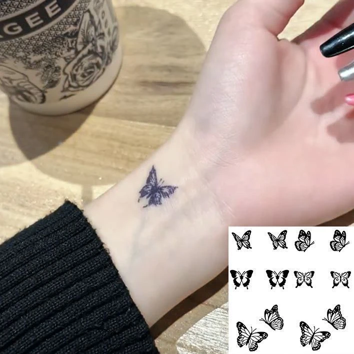 高级感好看的手指小蝴蝶纹身贴草本持久防水女持久迷你戒指贴纸