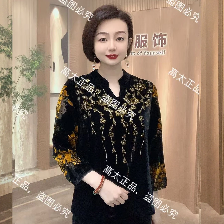 (高太正品)小v领金玉满堂丝绒衫