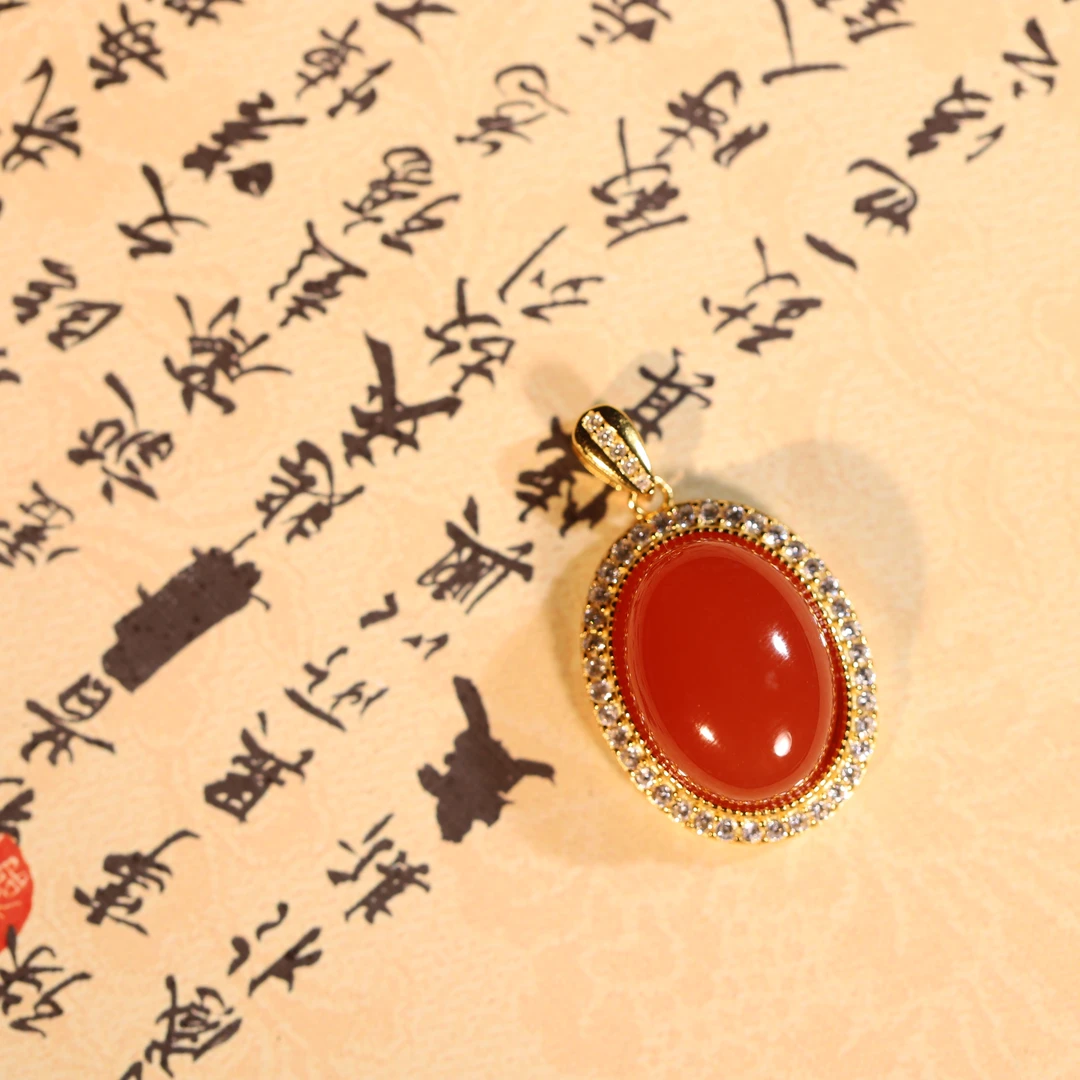 【汪氏精品】南红豪镶冰红吊坠 ZJNH 80509 多样性发其一