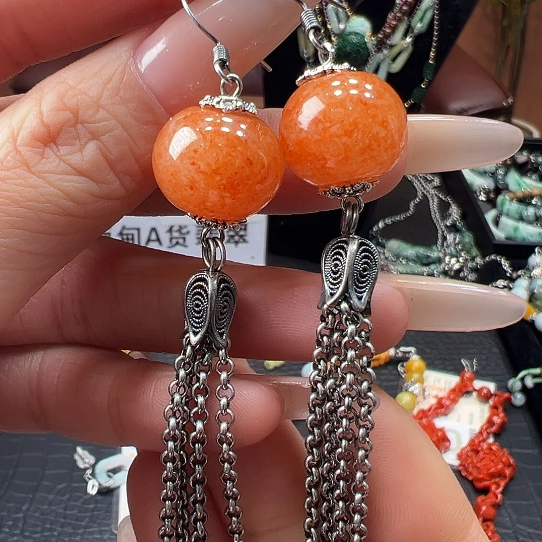 翡翠银S925镶嵌耳饰耳环