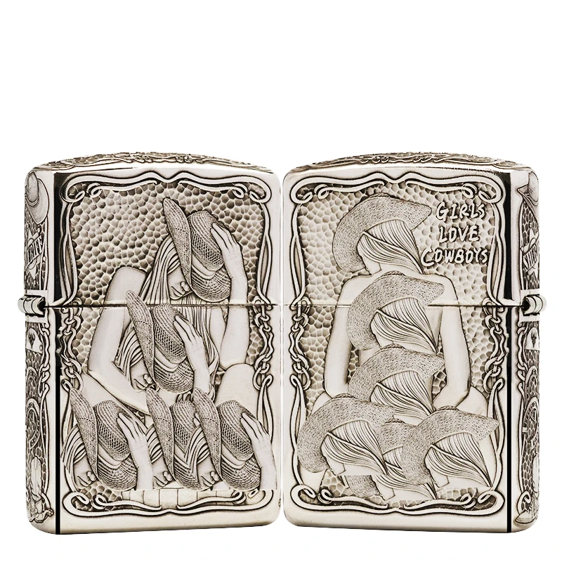 ZIPPO/之宝打火机S925银盔甲机【五面牛仔女郎】正品煤油机DYJ1