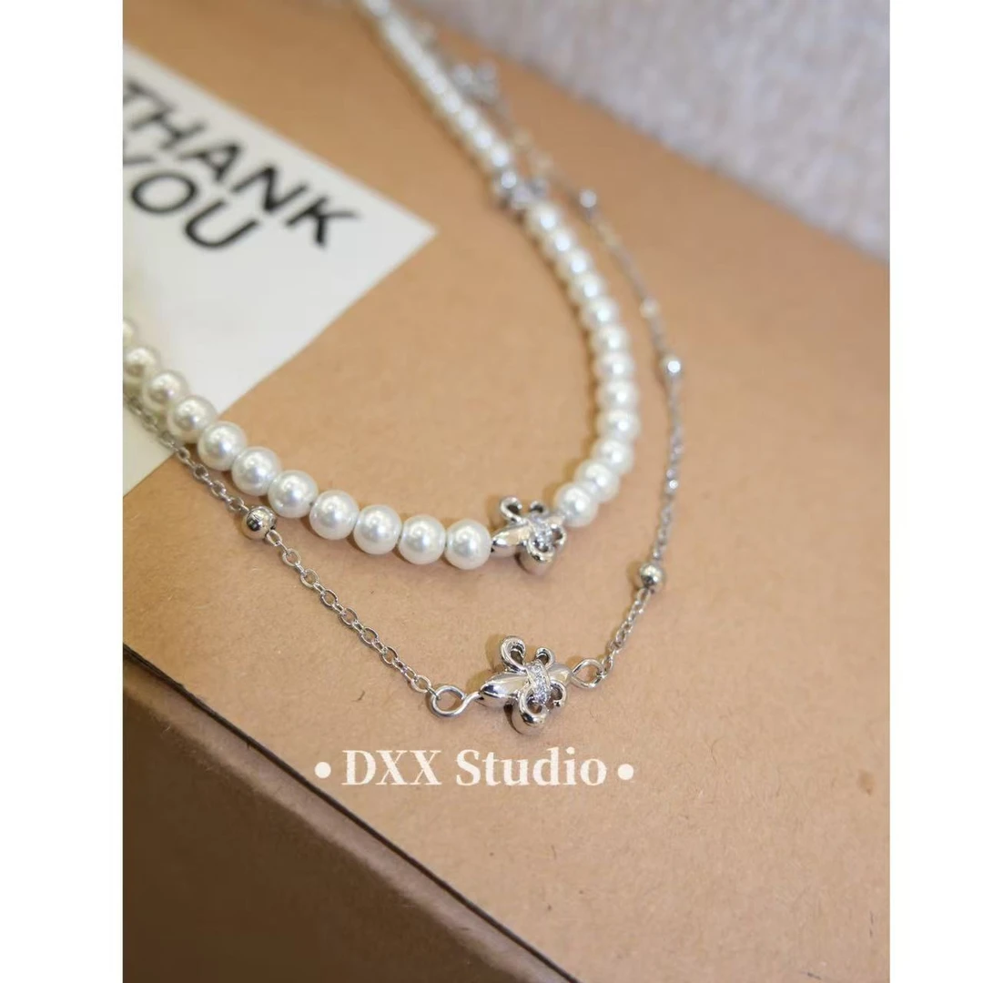 铜合金仿珍珠项链 小众设计百搭双层ins项链46918