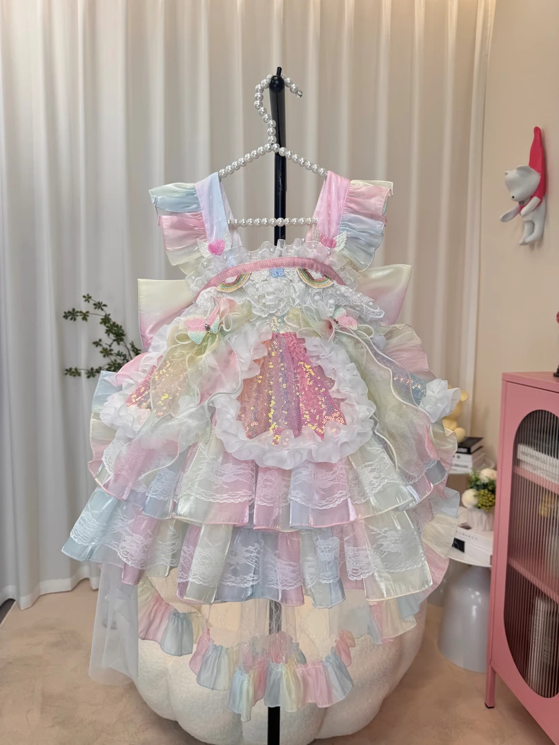 2025女童洛丽塔连衣裙超仙夏季儿童粉色裙子彩虹女孩公主裙