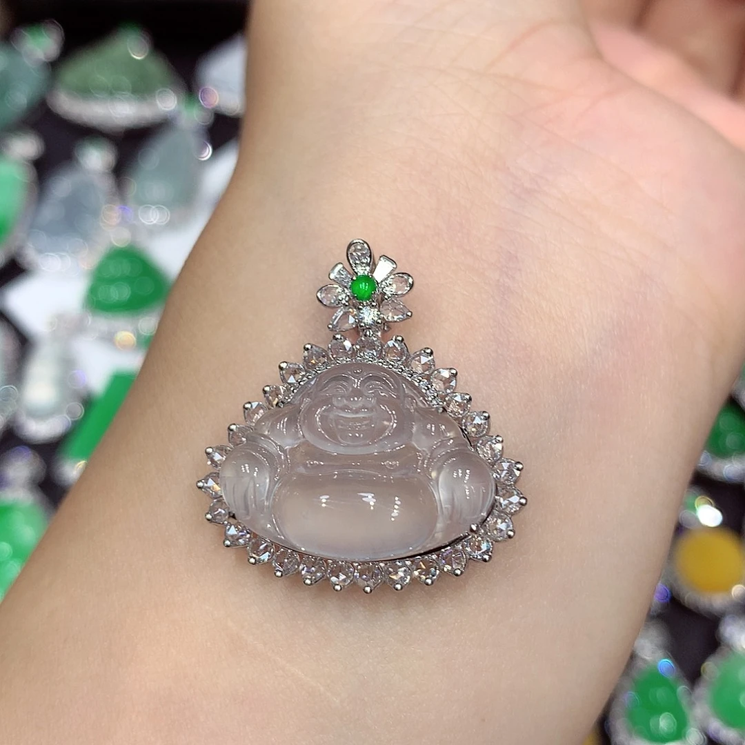 翡翠18K金镶嵌吊坠(不含链)