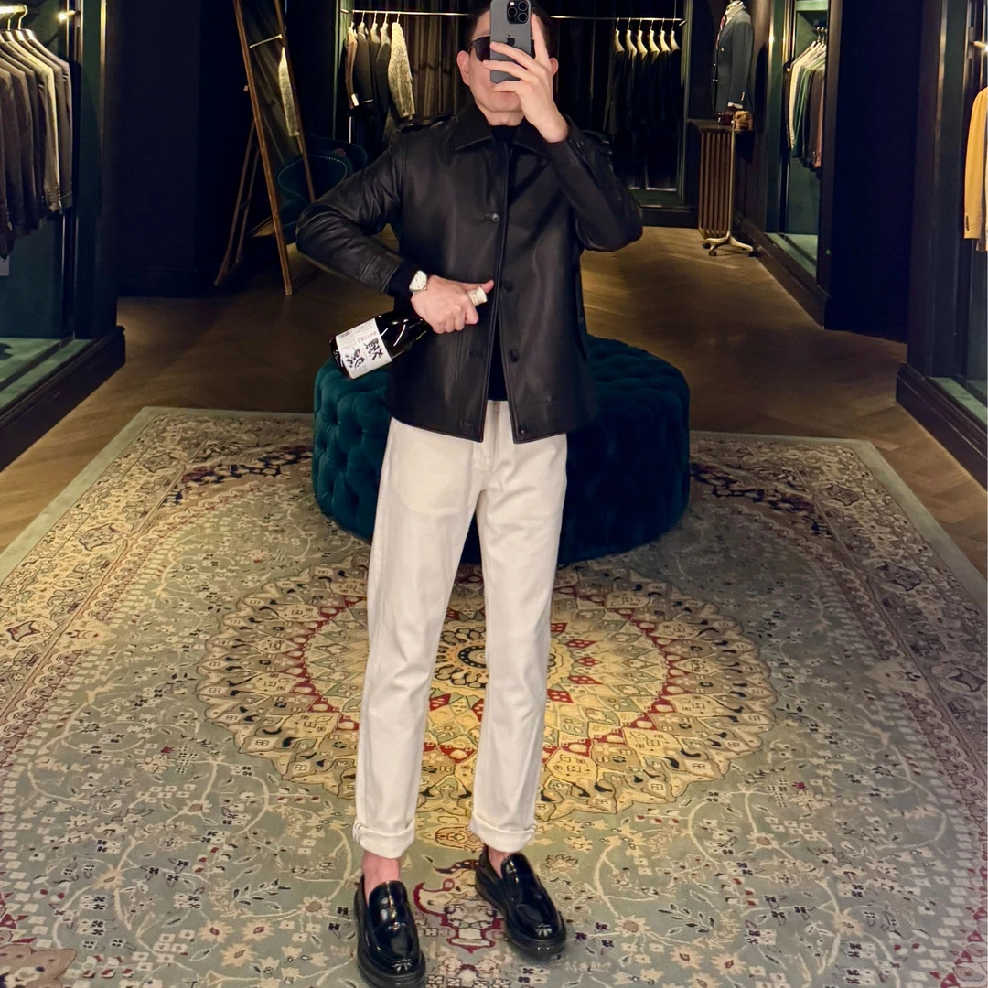 DIERTUUO迪途-68019男士秋冬时尚休闲百搭黑色山羊皮皮衣夹克外套