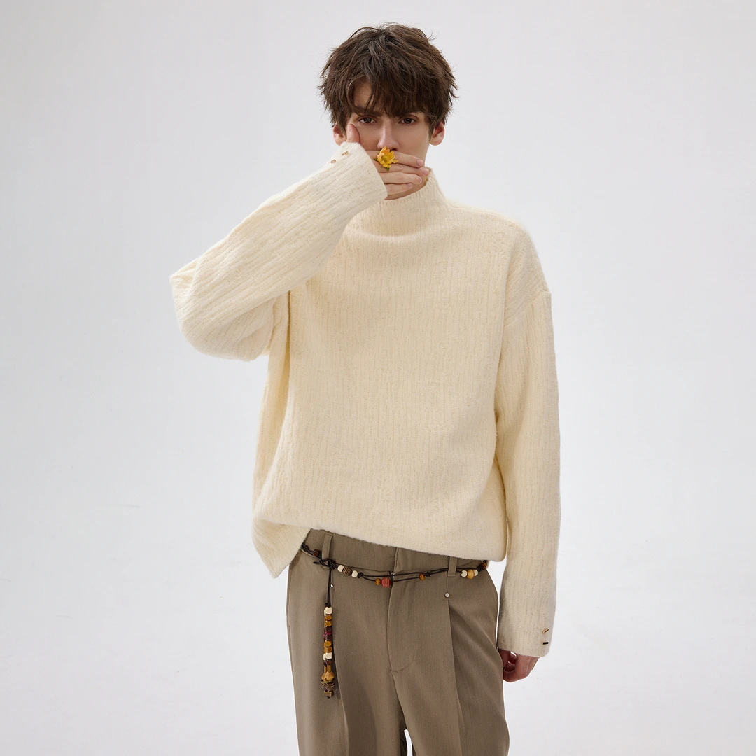 CHICERRO西西里男装肌理感半高领毛衣男时尚休闲百搭宽松秋冬保暖