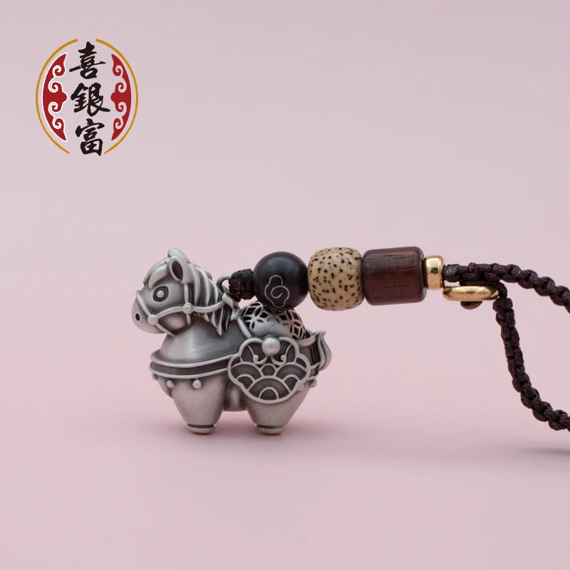 喜银富 足银银制品 马上有财钥匙扣银钱包小挂机精致新年礼物财神