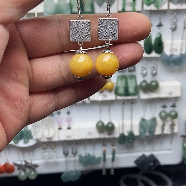 银S925镶嵌翡翠耳饰品质珠宝