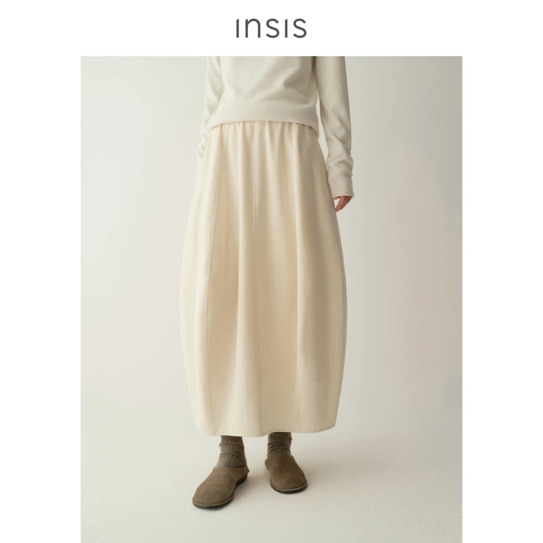 INSIS FEMME[游牧衣橱]绵羊毛2025冬文艺气球感廓形花苞半身裙女