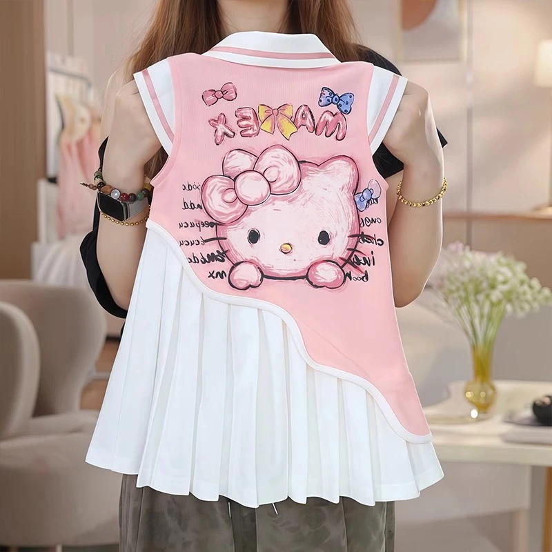 女童连衣裙夏季2025新款儿童洋气时髦kitty猫无袖女孩裙子学院风