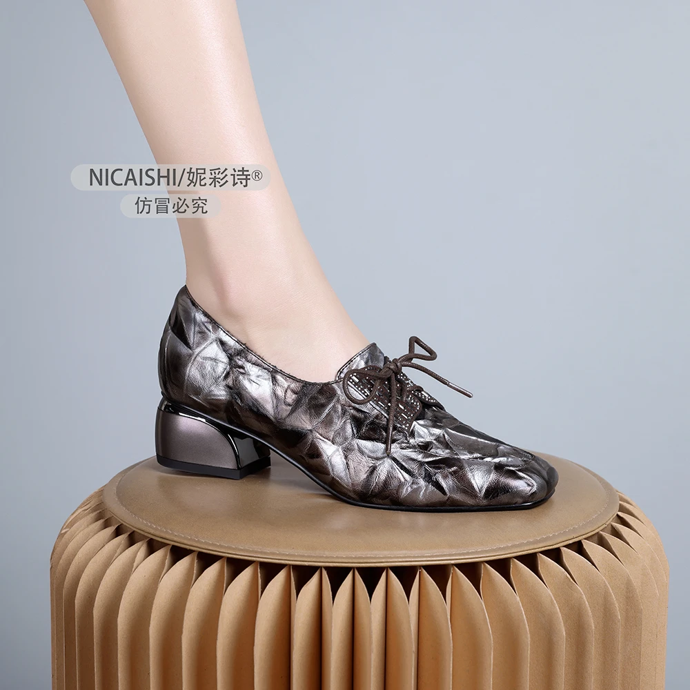 2025年新款欧美小皮鞋舒适通勤深口单鞋气质复古女鞋时尚粗跟1062