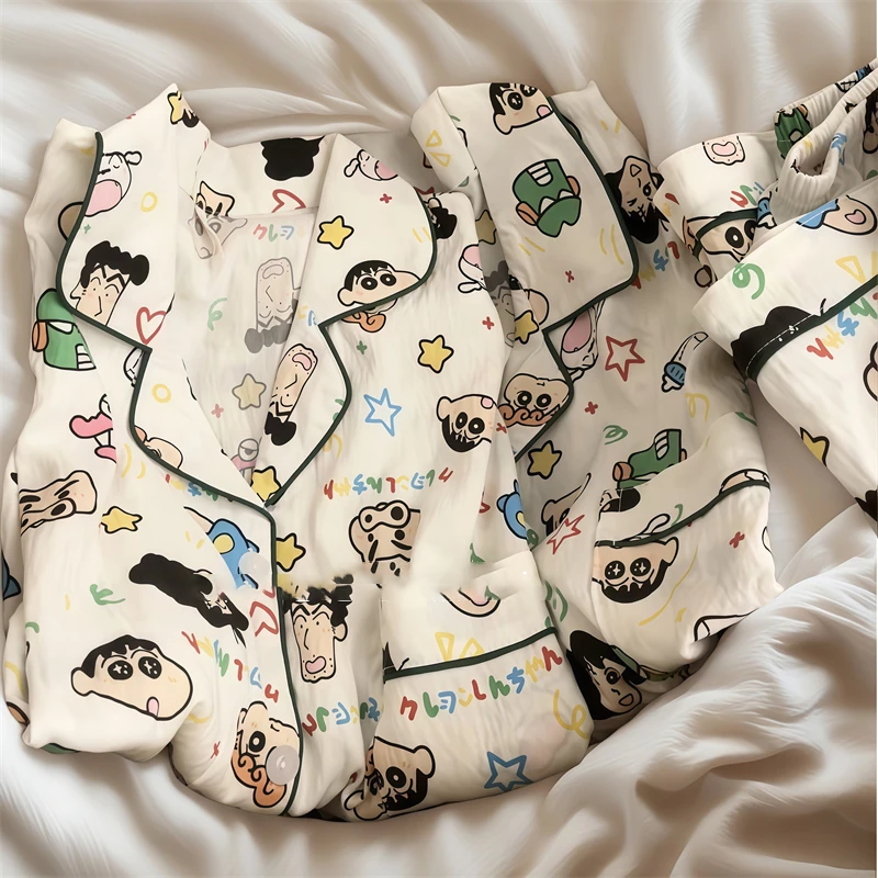 春秋款情侣睡衣大码女卡通翻领男士家居服亲肤柔软可外穿两件套装