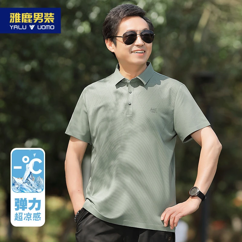 爸爸短袖T恤夏装2025新款休闲中年男士polo衫翻领中老年父亲衣服