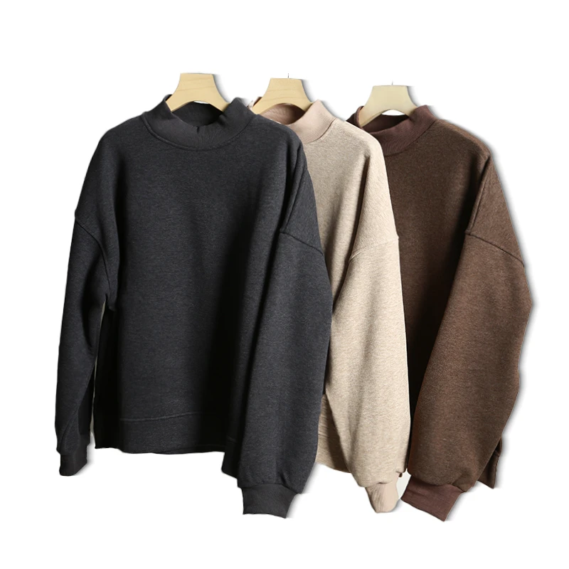 【瑕疵品慎拍】Z005秋冬新款珍贝羊绒休闲百搭纯色加绒套头宽松卫衣