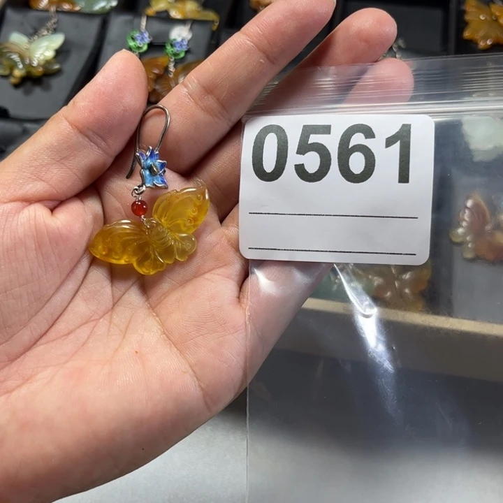 夢***影蛇纹石玉合金耳饰