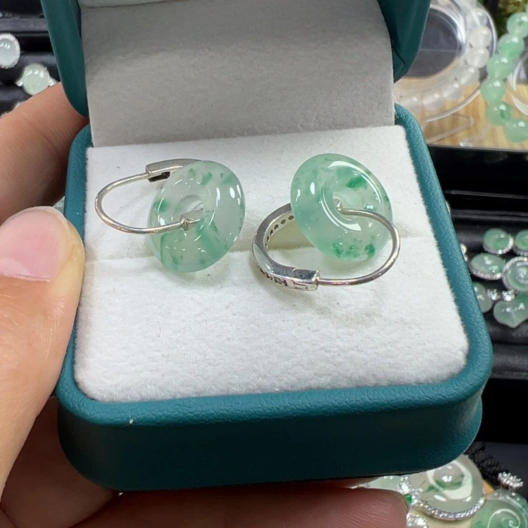 石英质玉银S925镶嵌耳坠