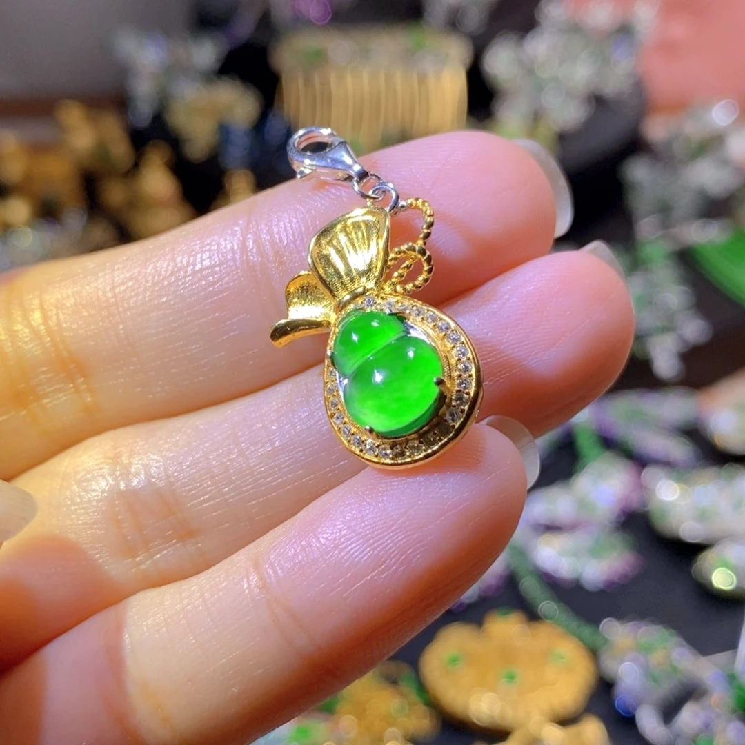 吊坠(不含链)银S925镶嵌翡翠