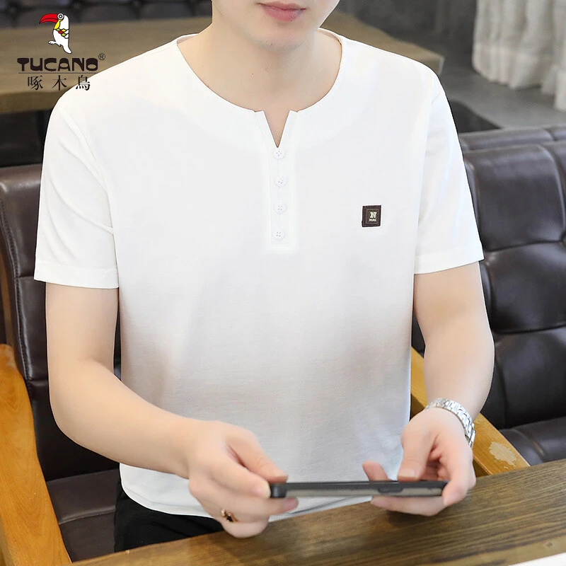 TUCANO/啄木鳥2025夏季新款T恤燕尾领四粒扣短袖T恤百搭复古短袖