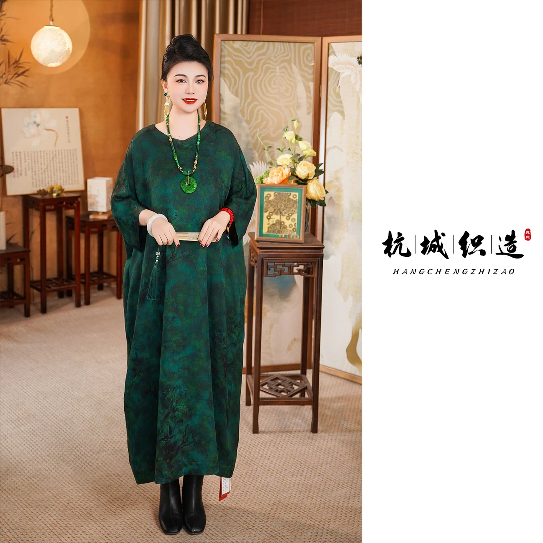 【青森】2025年100%桑蚕丝花萝透气舒适夏季V领袍子-QF241924