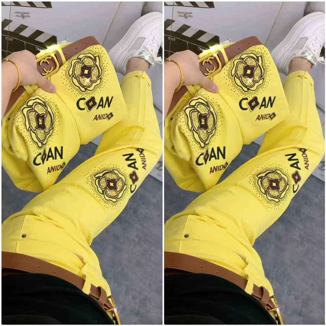 2025春季新款重工烫钻刺绣牛仔老爹裤时尚潮流个性减龄超级洋气