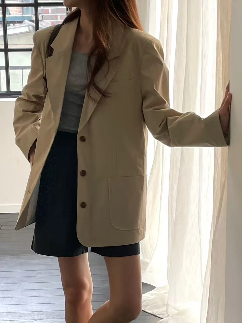 No退No换西装外套中长款韩国东大门女装2025年新款风衣时尚女034c