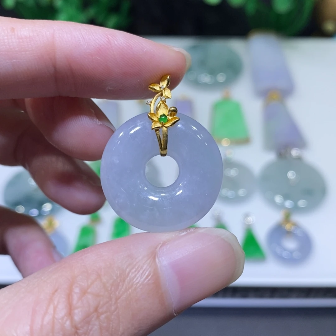 翡翠18K金镶嵌吊坠(不含链)